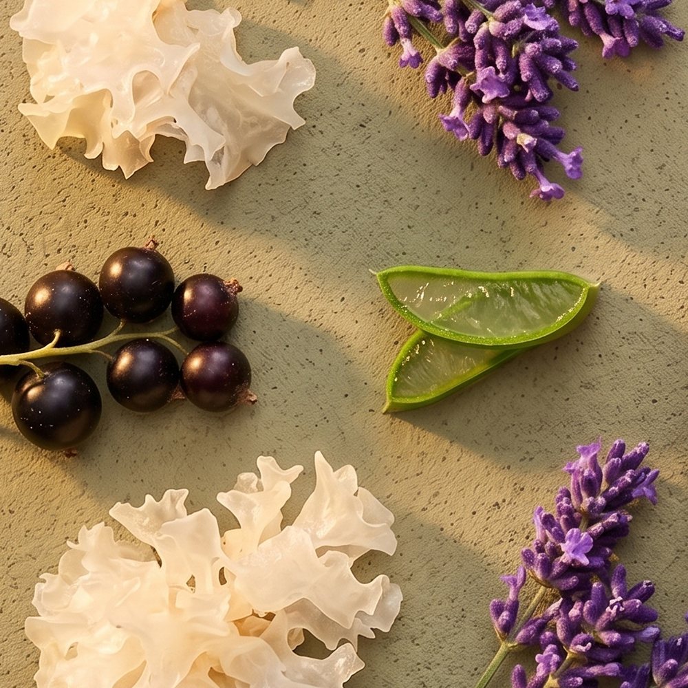 Botanical ingredients — snow mushroom, blackcurrant, aloe and lavender
