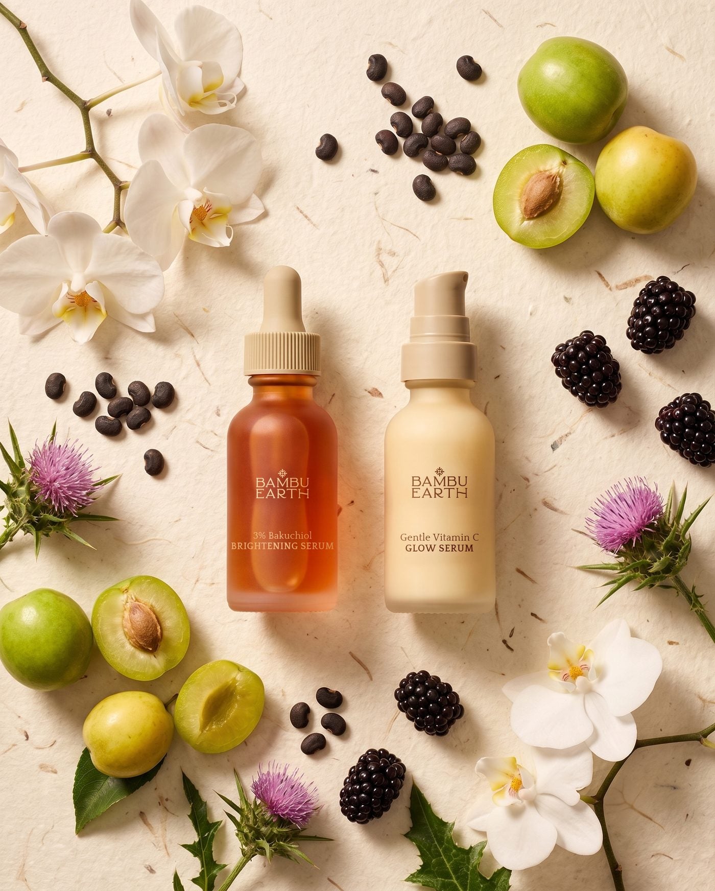 3% Bakuchiol Brightening Serum and Gentle Vitamin C Glow Serum with botanicals