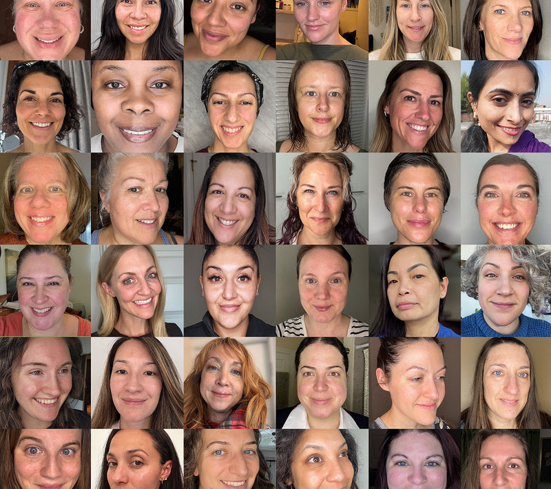 A grid of dozens of real Bambu Earth customers — women of many ages and skin tones, unposed and bare-faced.