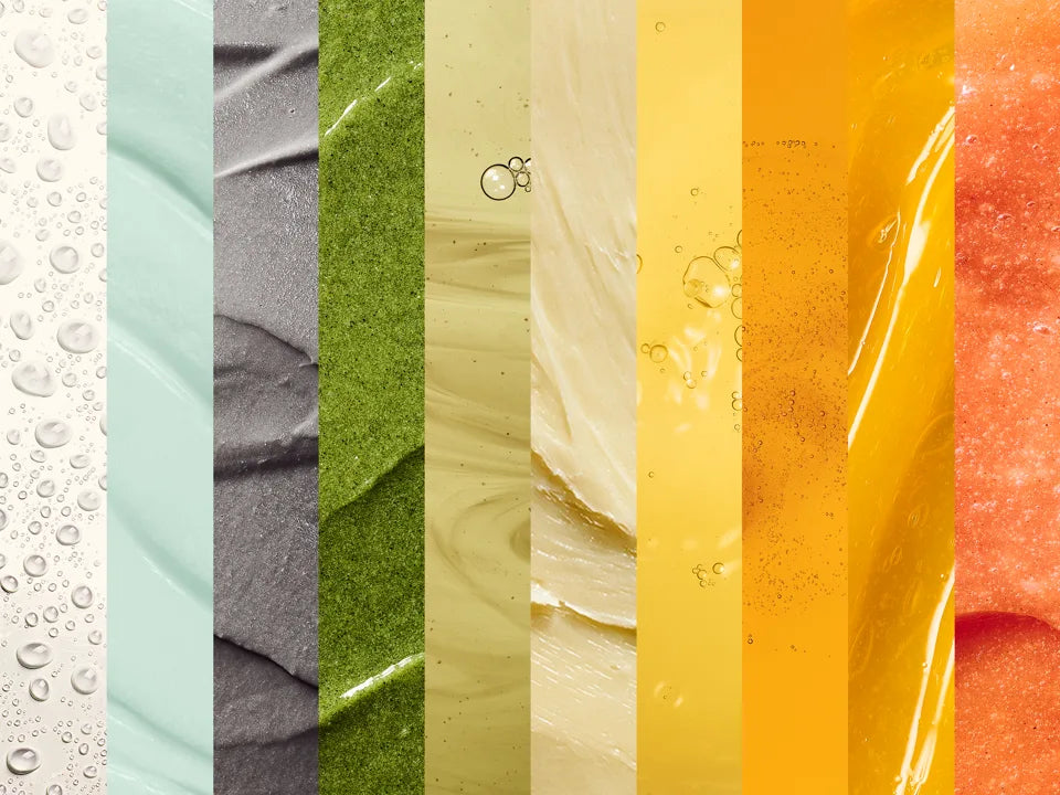 Ten product textures shown side by side as vertical stripes