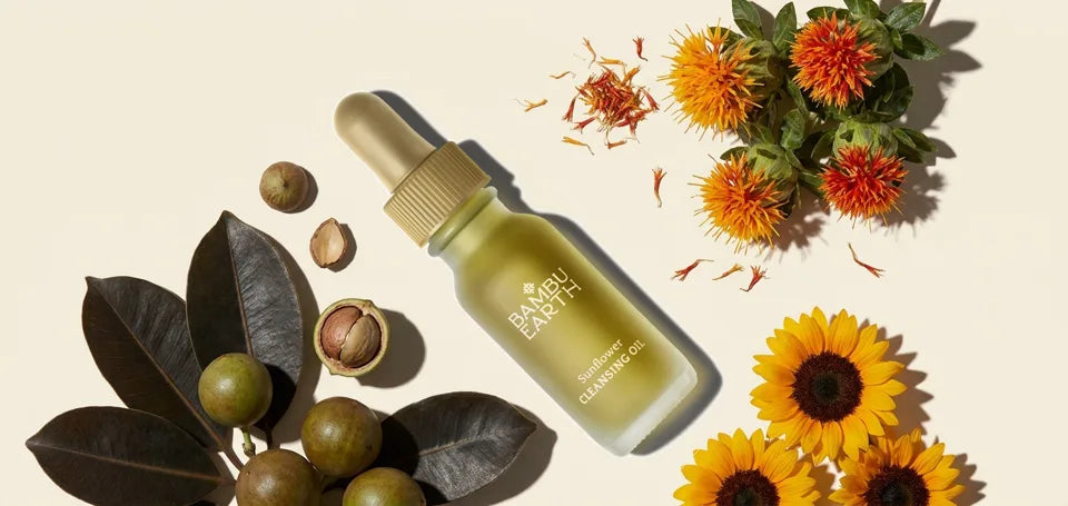 Sunflower Cleansing Oil bottle with safflower, sunflower, and tamanu botanicals