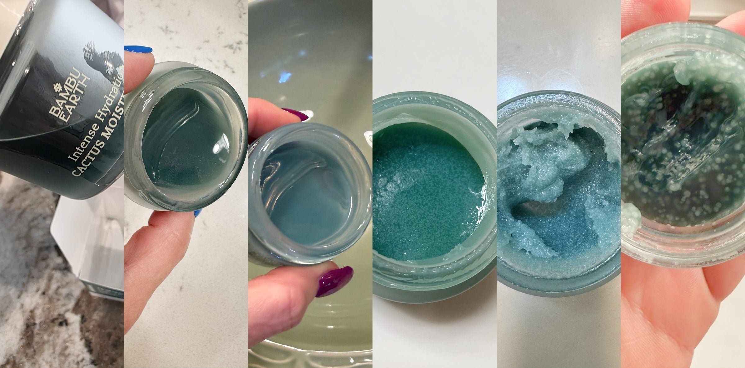 Six views of the Cactus Moisturizer: melted, softened, grainy, shifted
